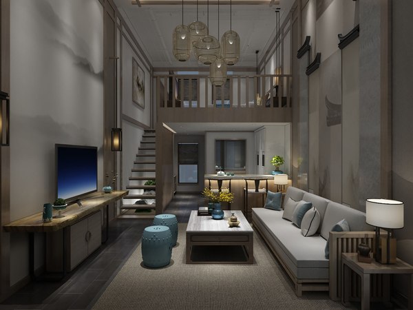 3D Duplex room model apartment LOFT living room