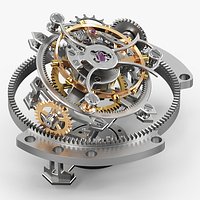 Tri Axial Tourbillon Mechanism Silver Gold