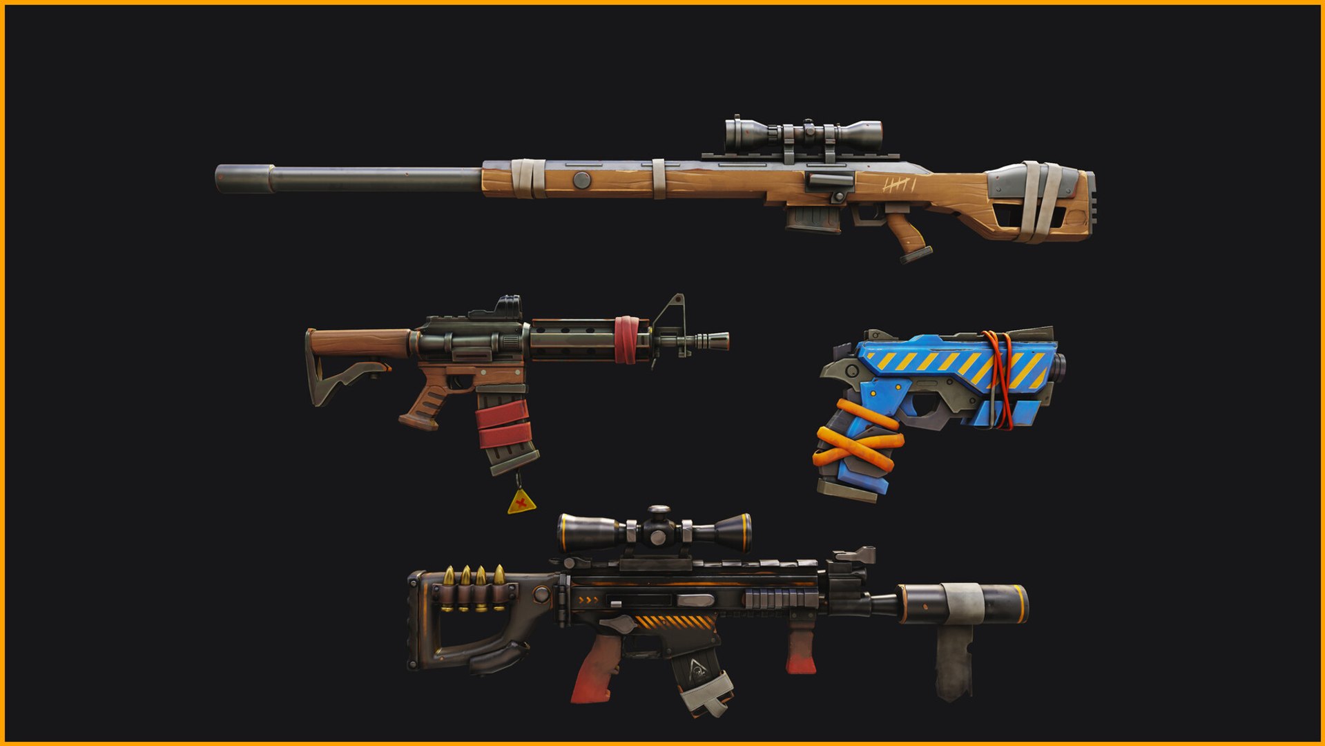 3D Super Weapons PBR Pack | Stylized Game-Ready Guns for Unity &amp; Unreal https://p.turbosquid.com/ts-thumb/0M/GuR8aZ/5b/4/jpg/1781336604/1920x1080/fit_q87/9cd37875cc284acb719e660083fafa264077d5ce/4.jpg
