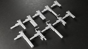 3D Low Poly Uzi-style SMG -10 Variations Game Ready