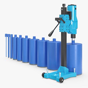 Concrete Core Drill Machine with Core Bit Set Blue 3D model