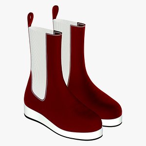 Velvet Leather Boots Red 3D model