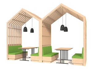 3D Booth dining table with chairs and lamp