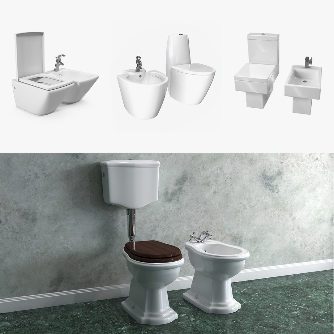 Toilets and Bidets 3D Models Collection 3D model preview
