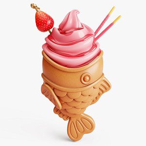 3D Strawberry Taiyaki Ice Cream Stylized model