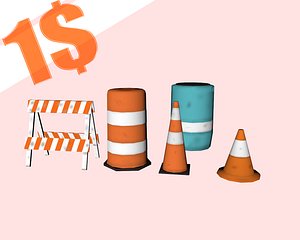 CARTOON LOW POLYPACK OF 3 CONES STYLES + BARRIER CONSTRUCT AND GALON WALTER