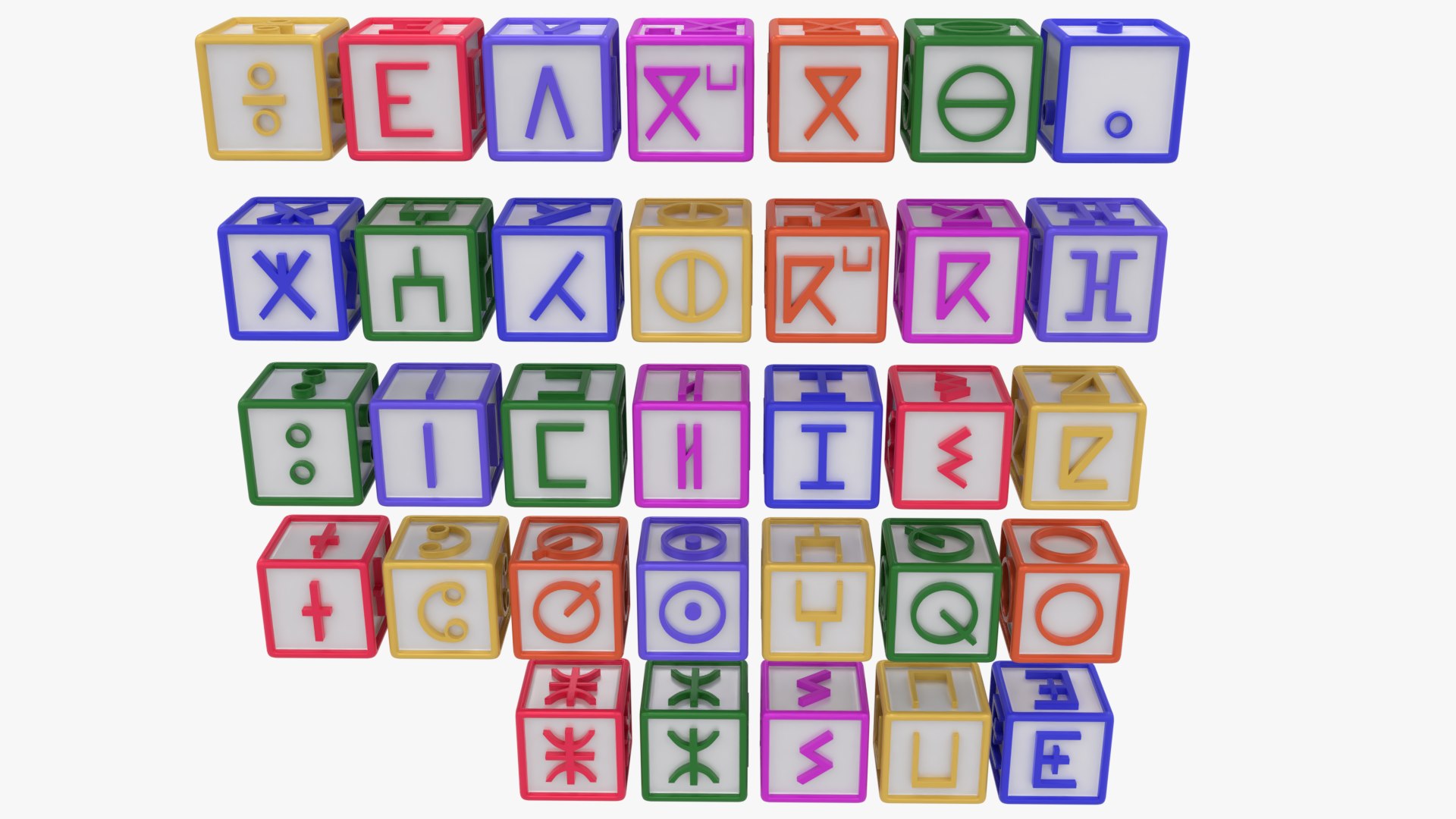 Tifinagh Alphabet Cubes 3D model https://p.turbosquid.com/ts-thumb/0N/MtmDjQ/9M/tifinaghalphabet_05/png/1732040712/1920x1080/fit_q87/340a1270da377b6c4332c3742caaba0e5c48fa64/tifinaghalphabet_05.jpg
