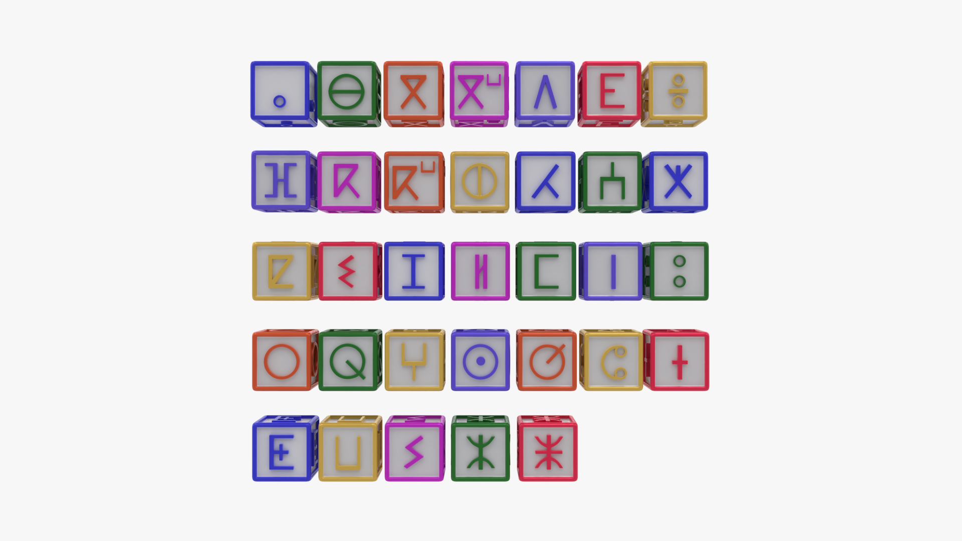 Tifinagh Alphabet Cubes 3D model https://p.turbosquid.com/ts-thumb/0N/MtmDjQ/jT/image/png/1732040491/1920x1080/turn_fit_q99/02d97cb7eefb221cbef6f6584503b94695b15775/image-1.jpg