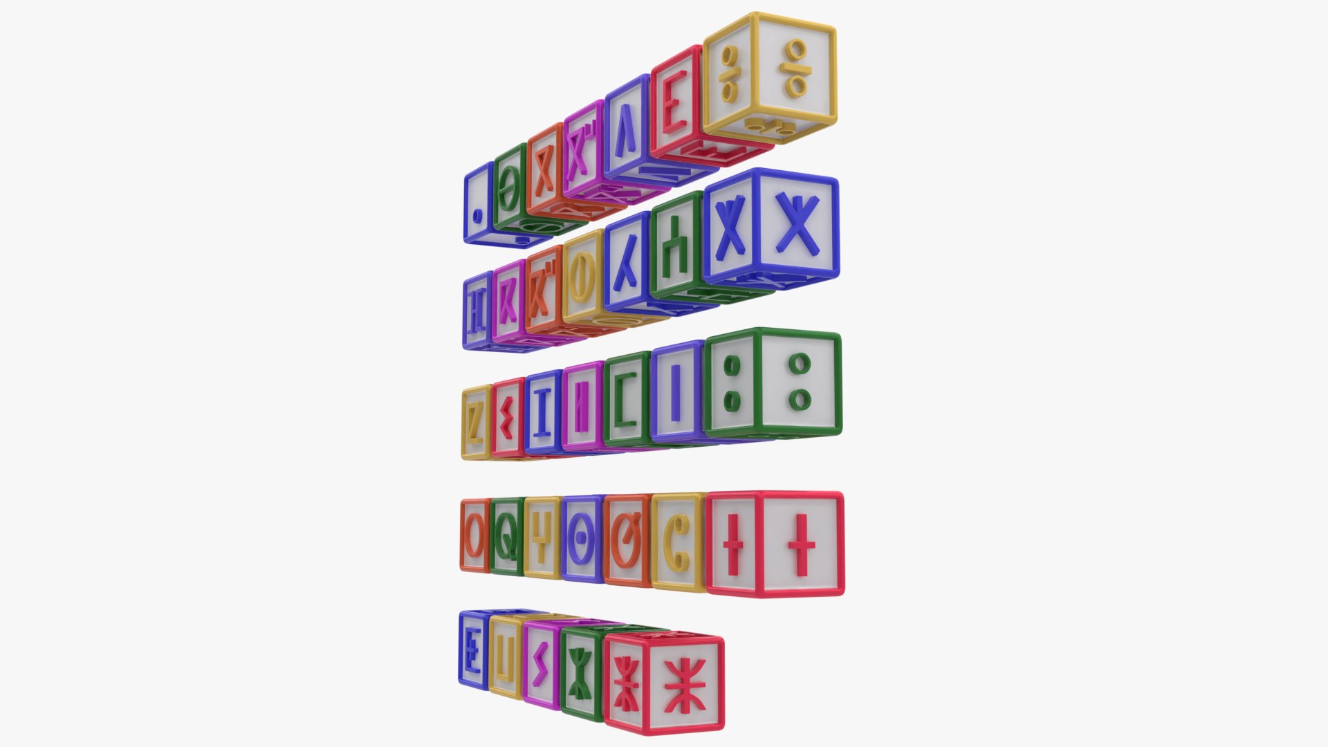 Tifinagh Alphabet Cubes 3D model https://p.turbosquid.com/ts-thumb/0N/MtmDjQ/tE/tifinaghalphabet_02/png/1732040688/1920x1080/fit_q87/c3f097c2b3d43b77fed18ce1d24f39d7450255eb/tifinaghalphabet_02.jpg