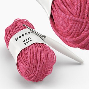 Mockup Wool Yarn with Crochet Hook Pink Fur