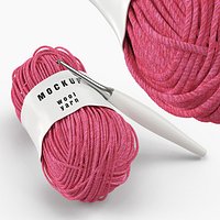 Mockup Wool Yarn with Crochet Hook Pink Fur