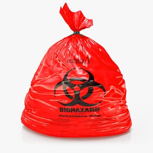 3D red biohazard trash liner model