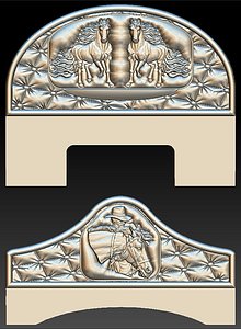 Cowboy and Horses Headboard Bed STL for CNC Router