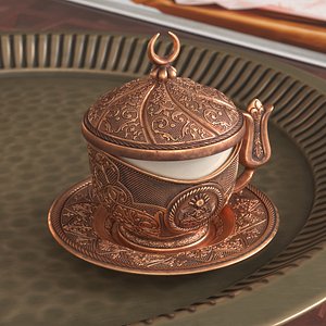 3D Turkish Coffee Cup with Carved Pattern