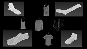 15 hanged clothes sock 3D model