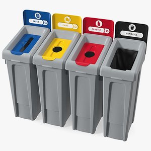 Four Compartments Recycling Station Set