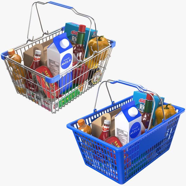 Two Detailed Full Shopping Baskets 3D model