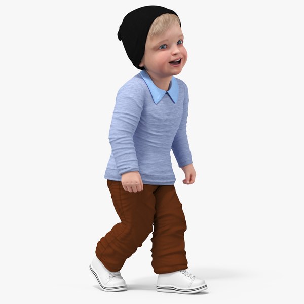 3D Child in Fall Clothes Walking Pose