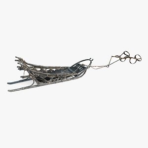 3D model Snow vehicle old fashioned dog sled