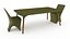 3D Modern  dinner chair and table green