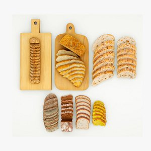 Bread sliced in pieces loaf bun baked goods collection 3D model