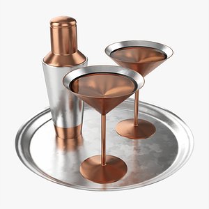 Cocktail with shaker on tray 3D