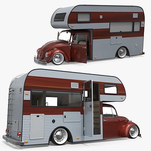 Volkswagen Retro Camper Van Red Rigged for Cinema 4D model