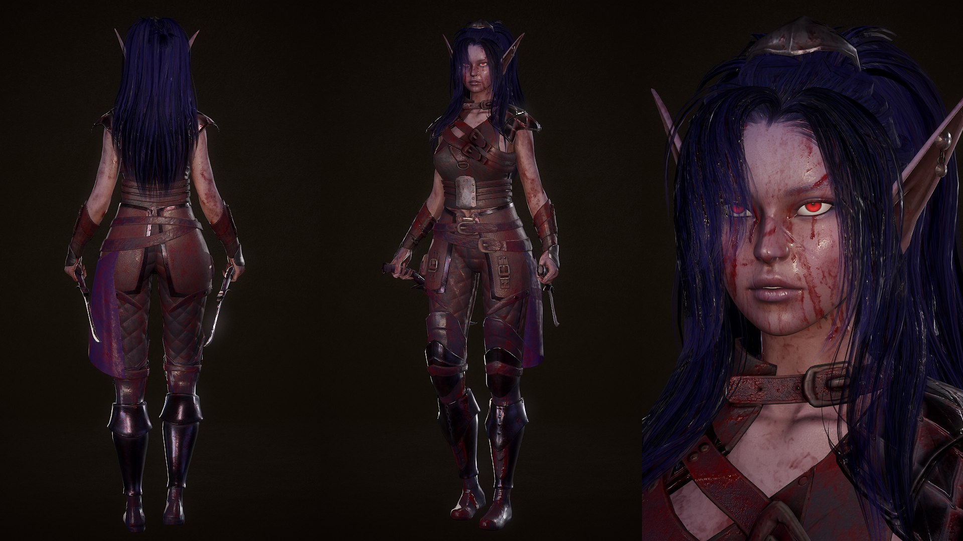 3D model Dark Elf Rogue - Female Character https://p.turbosquid.com/ts-thumb/0P/HSmfN4/gG/instagramstory19/png/1731659913/1920x1080/fit_q87/dfe808ed824d4a9ede1c80a18018712dacbb67fe/instagramstory19.jpg