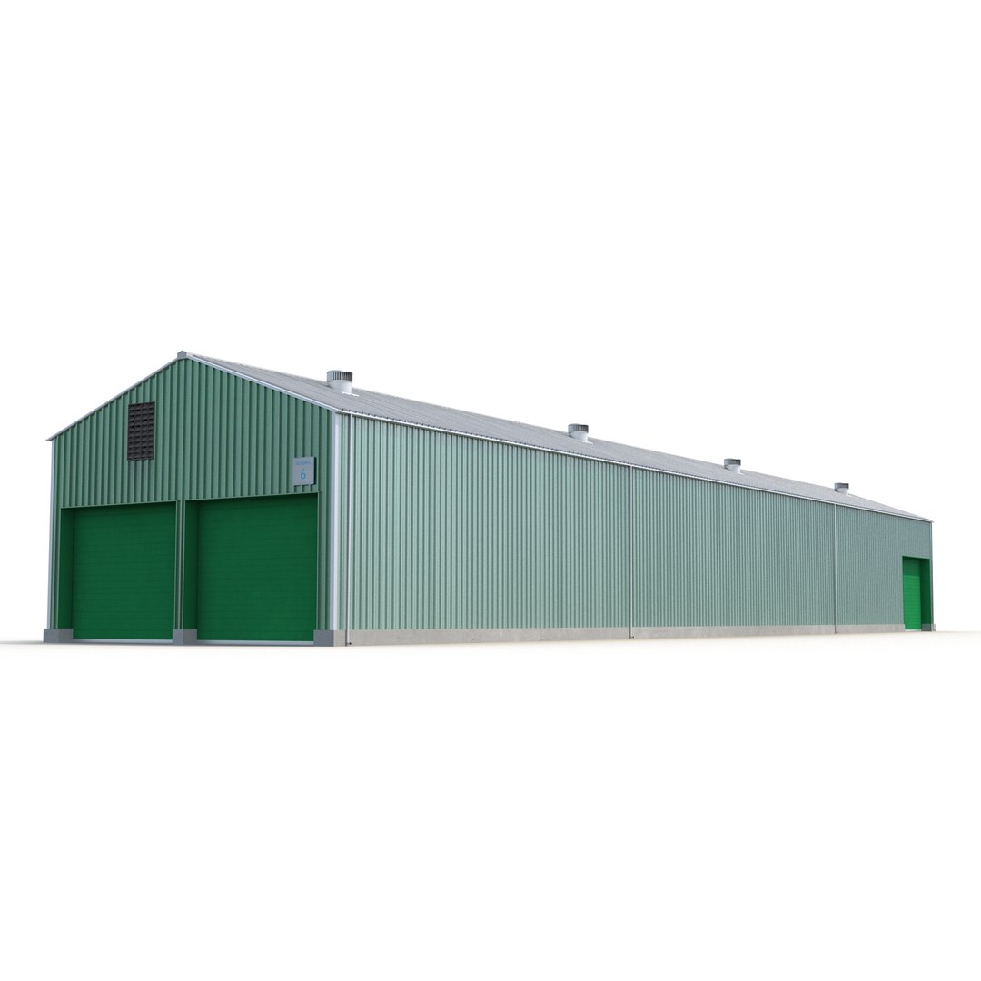 Warehouse Building 2 Green 3D Model 3D model preview