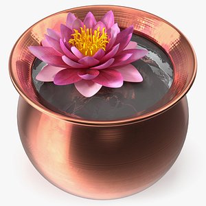 Decorative Copper Bowl with Floating Lotus Flower