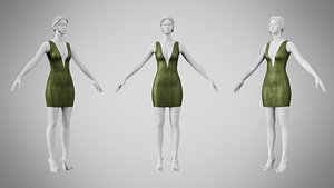 3D Dress 34 Olive Green Velvet With Design model