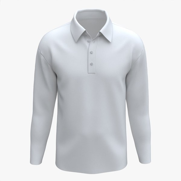 3D Long Sleeve Polo Shirt for Men Mockup 01 White