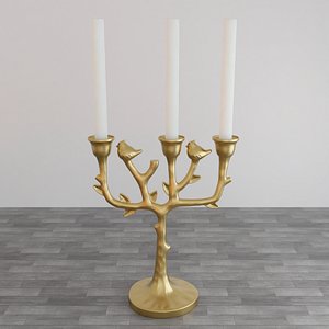 3D Gold Tree Branch with Bird Candle Holder Model 3D print model 3D print model