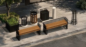 3D Exterior Street Furniture and Urban Elements Pack Low Poly Models model
