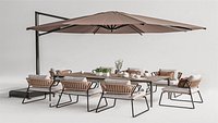 Outdoor Patio Dining Set with 8 Cushioned Chairs Rectangular Table and Umbrella