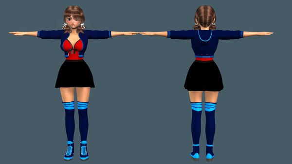 3D girl 2 rigged cartoon