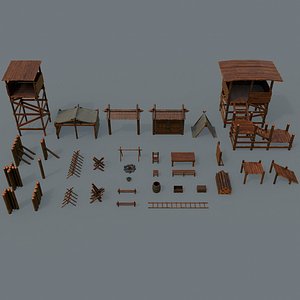 Set of 33 Ancient Camping Assets 3D model