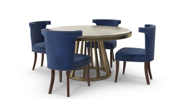 Blue Fabric Velvet Art Deco Dining, Round Art Deco Dining Table And Chairs
