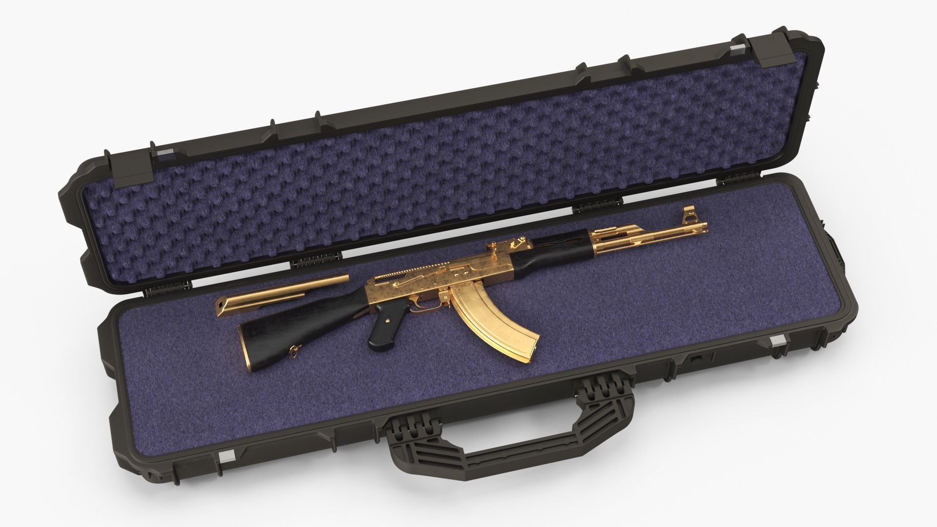 Assembled Gold AK 47 in Open Hard Case 3D model preview