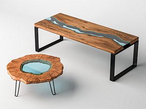Epoxy Resin Wood River Coffee Tables Furniture Set