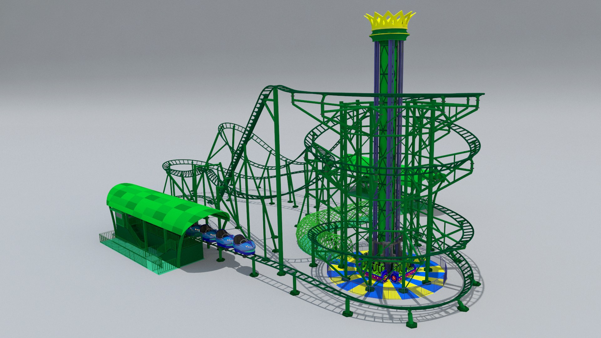 Roller Coaster Drop Tower Rides 3D Model - TurboSquid 2143620