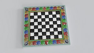 Antique Gold Chess Board Games with Gems 3D model
