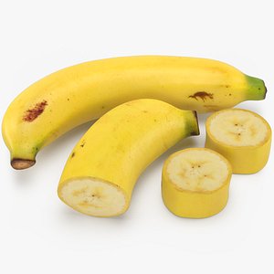 3D Whole Half and Sliced Banana