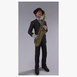 Man playing saxophone rigged and animated on 3dsmax 3D model
