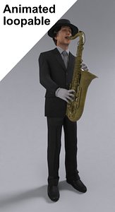 Man playing saxophone rigged and animated on 3dsmax 3D model