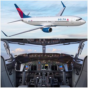Boeing 737-800 Delta Air Lines with Cockpit and Interior