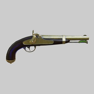 3D model Aston M1842  54Cal Black Powder Pistol  Game Ready Model
