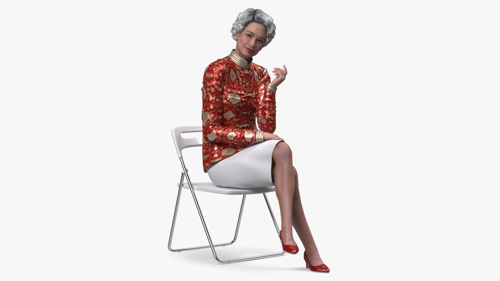 Old Chinese Woman Evening Dress Sitting 3D model preview