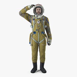 USSR Astronaut Wearing Space Suit Strizh with SK-1 Helmet Rigged 3D Model