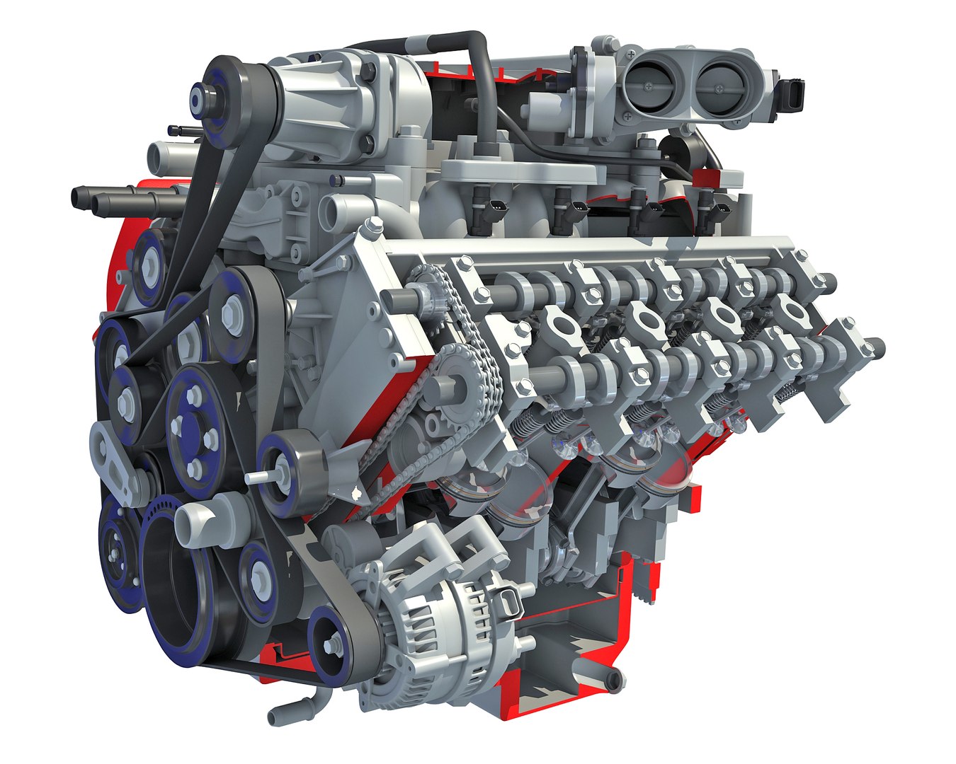 Sectioned V6 Engine with Ignition - 3D Model by 3D Horse